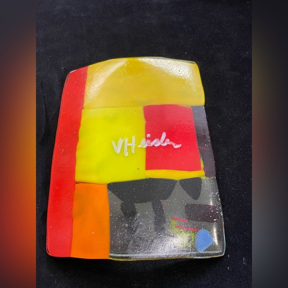 “Choose Joy”Fused Art Glass With Crow Handmade Rectangular Tray 8”x6”Original - Picture 7 of 9